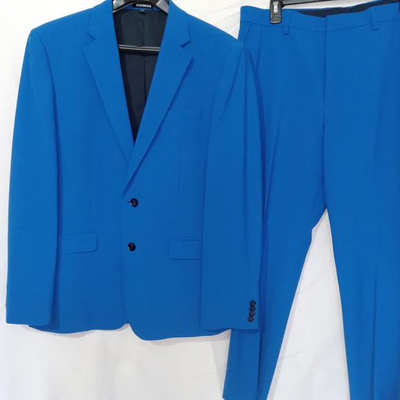 Express Suit Mens 44 Extra Slim Blue 2 Button Wool Blend Pants 34×30 2 PC Suit